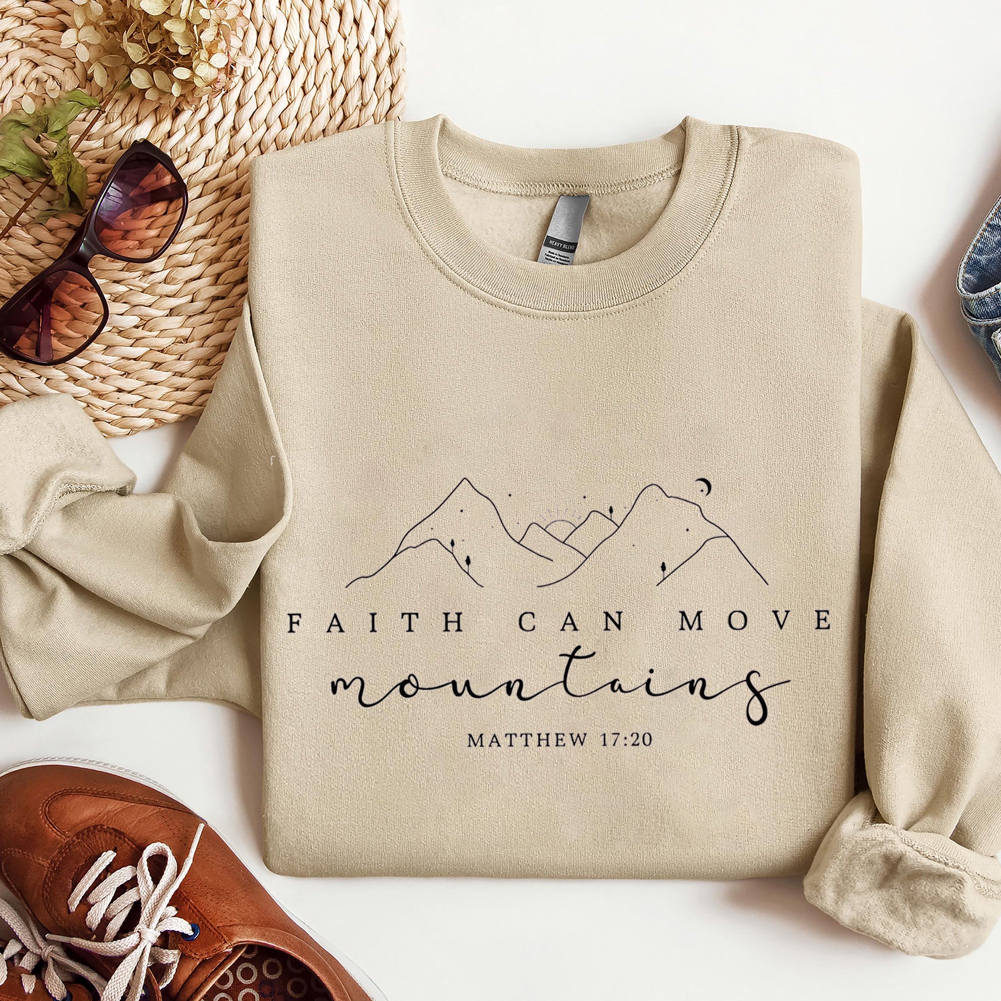 Faith Can Move Mountains Sweatshirt, Christian Gift, Faith Shirt, Jesus Sweatshirt, Bible Verse Sweatshirt. ILAF10